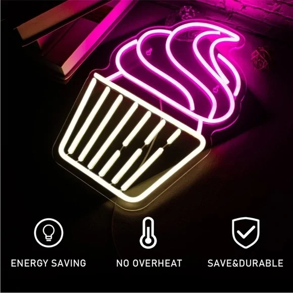 Cupcake Dessert Neon Pink White Cafe Kitchen Restaurant Light Kawaii Cute Decor - Picture 3 of 5